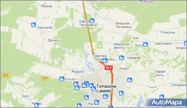 mapa Dąbrowa Tomaszowska, Dąbrowa Tomaszowska na mapie Targeo
