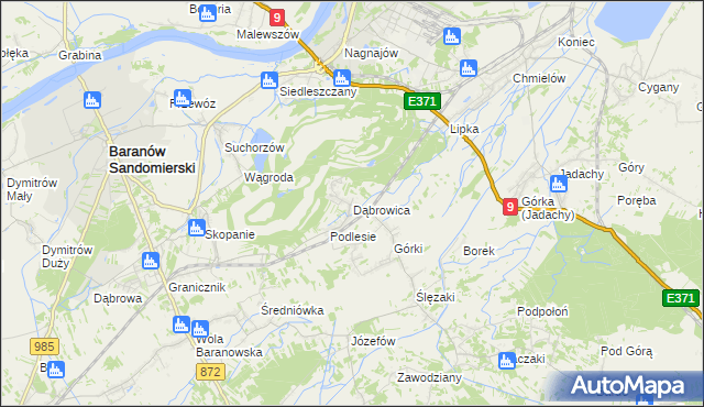 mapa Dąbrowica gmina Baranów Sandomierski, Dąbrowica gmina Baranów Sandomierski na mapie Targeo