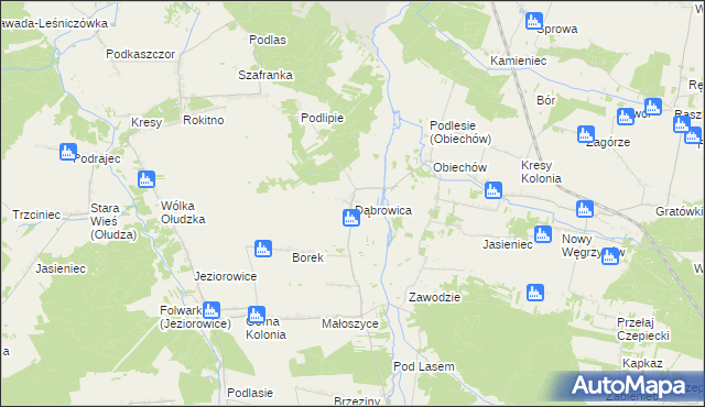 mapa Dąbrowica gmina Słupia, Dąbrowica gmina Słupia na mapie Targeo