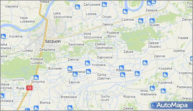 mapa Dąbrowica gmina Szczucin, Dąbrowica gmina Szczucin na mapie Targeo