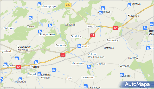 mapa Dąbrówka gmina Borek Wielkopolski, Dąbrówka gmina Borek Wielkopolski na mapie Targeo