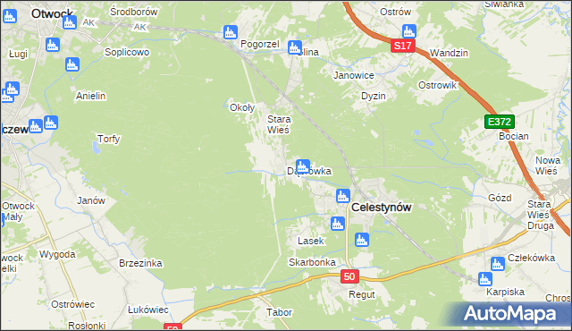 mapa Dąbrówka gmina Celestynów, Dąbrówka gmina Celestynów na mapie Targeo