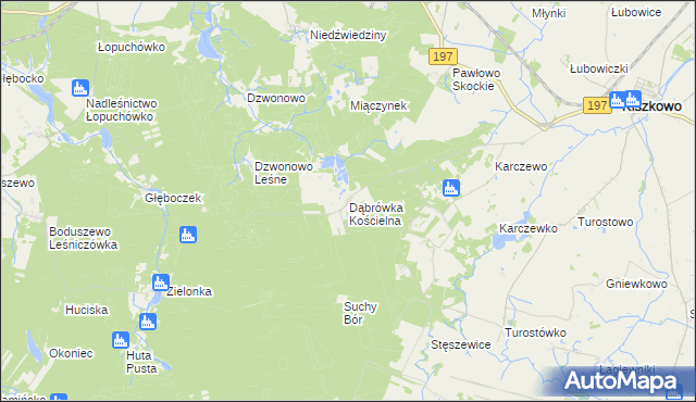 mapa Dąbrówka Kościelna gmina Kiszkowo, Dąbrówka Kościelna gmina Kiszkowo na mapie Targeo