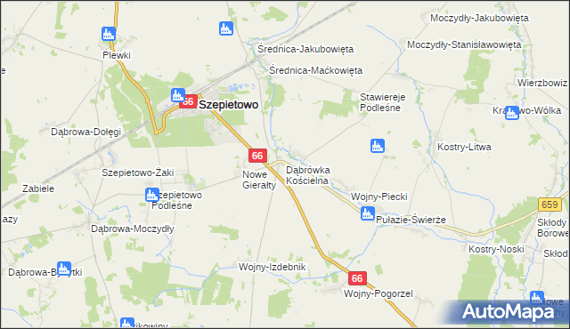 mapa Dąbrówka Kościelna gmina Szepietowo, Dąbrówka Kościelna gmina Szepietowo na mapie Targeo