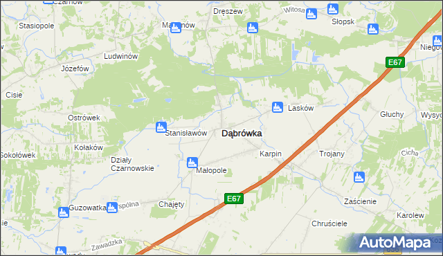 mapa Dąbrówka powiat wołomiński, Dąbrówka powiat wołomiński na mapie Targeo