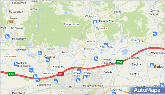 mapa Dąbrówki gmina Czarna, Dąbrówki gmina Czarna na mapie Targeo