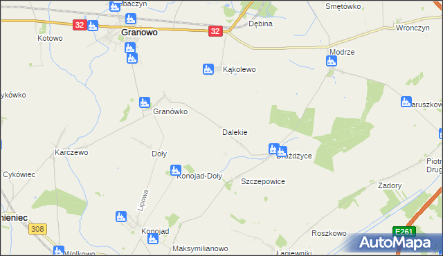 mapa Dalekie gmina Granowo, Dalekie gmina Granowo na mapie Targeo