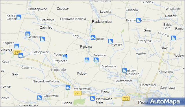 mapa Dalewice, Dalewice na mapie Targeo