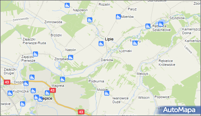 mapa Danków gmina Lipie, Danków gmina Lipie na mapie Targeo