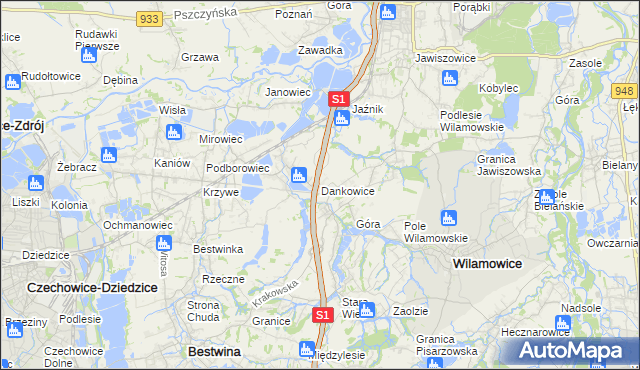 mapa Dankowice gmina Wilamowice, Dankowice gmina Wilamowice na mapie Targeo