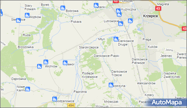 mapa Dankowice-Piaski, Dankowice-Piaski na mapie Targeo