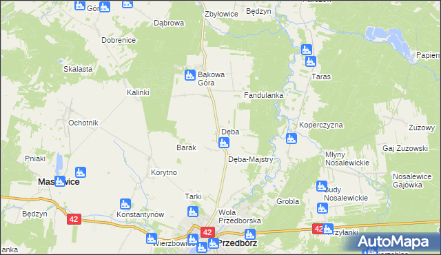 mapa Dęba gmina Ręczno, Dęba gmina Ręczno na mapie Targeo