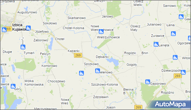 mapa Dębianki gmina Izbica Kujawska, Dębianki gmina Izbica Kujawska na mapie Targeo