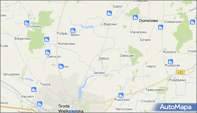 mapa Dębicz gmina Środa Wielkopolska, Dębicz gmina Środa Wielkopolska na mapie Targeo