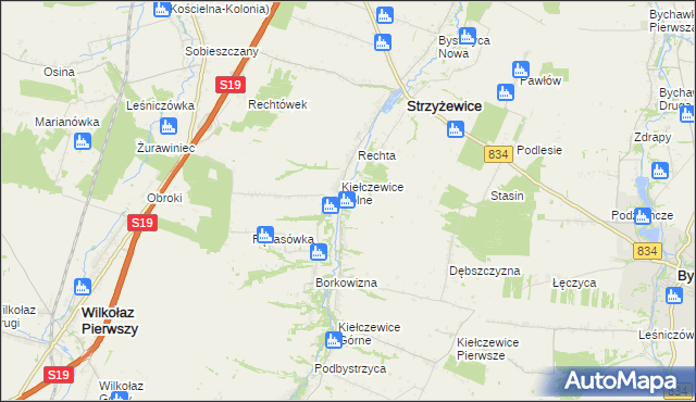 mapa Dębina gmina Strzyżewice, Dębina gmina Strzyżewice na mapie Targeo