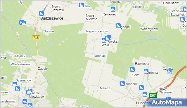 mapa Dębniak gmina Lubochnia, Dębniak gmina Lubochnia na mapie Targeo