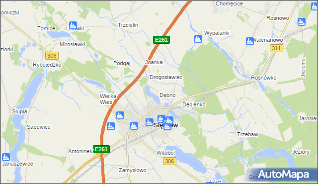 mapa Dębno gmina Stęszew, Dębno gmina Stęszew na mapie Targeo