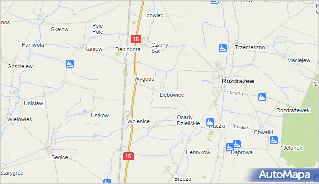 mapa Dębowiec gmina Rozdrażew, Dębowiec gmina Rozdrażew na mapie Targeo