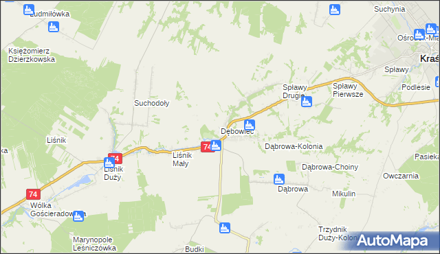 mapa Dębowiec gmina Trzydnik Duży, Dębowiec gmina Trzydnik Duży na mapie Targeo