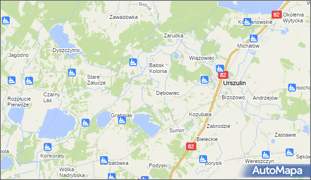 mapa Dębowiec gmina Urszulin, Dębowiec gmina Urszulin na mapie Targeo