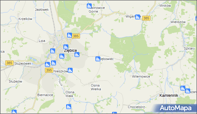 mapa Dębowiec gmina Ziębice, Dębowiec gmina Ziębice na mapie Targeo