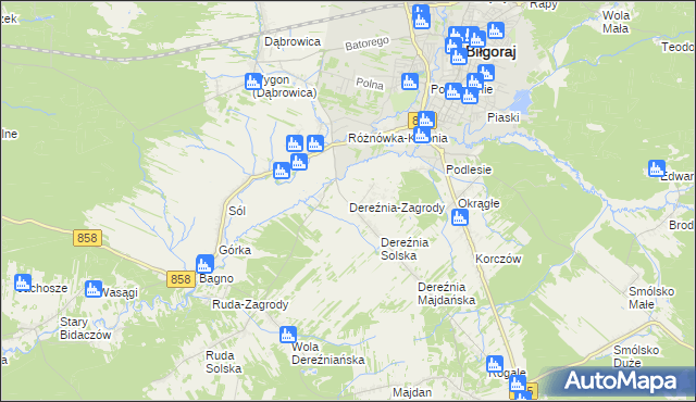 mapa Dereźnia-Zagrody, Dereźnia-Zagrody na mapie Targeo