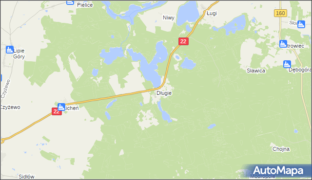 mapa Długie gmina Strzelce Krajeńskie, Długie gmina Strzelce Krajeńskie na mapie Targeo