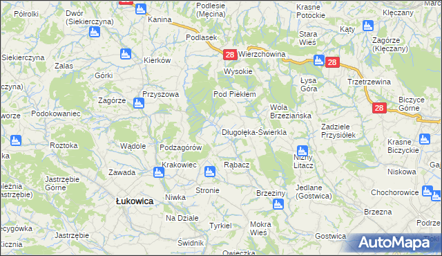 mapa Długołęka-Świerkla, Długołęka-Świerkla na mapie Targeo