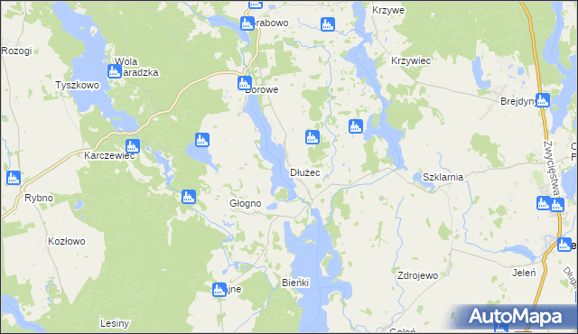 mapa Dłużec gmina Piecki, Dłużec gmina Piecki na mapie Targeo