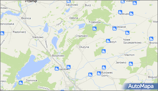 mapa Dłużyna gmina Włoszakowice, Dłużyna gmina Włoszakowice na mapie Targeo