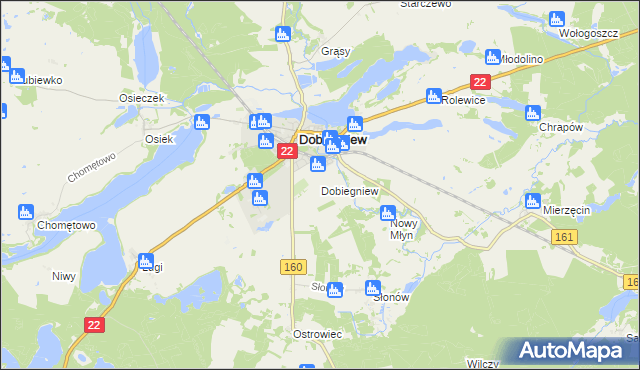 mapa Dobiegniew powiat strzelecko-drezdenecki, Dobiegniew powiat strzelecko-drezdenecki na mapie Targeo