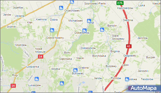mapa Dobieszków gmina Nowosolna, Dobieszków gmina Nowosolna na mapie Targeo