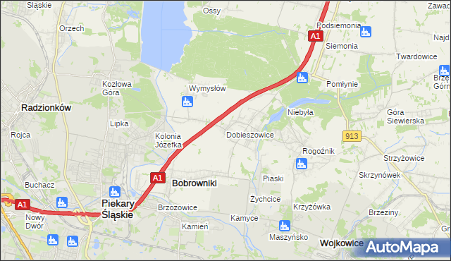 mapa Dobieszowice gmina Bobrowniki, Dobieszowice gmina Bobrowniki na mapie Targeo