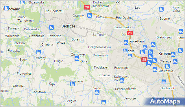 mapa Dobieszyn gmina Jedlicze, Dobieszyn gmina Jedlicze na mapie Targeo