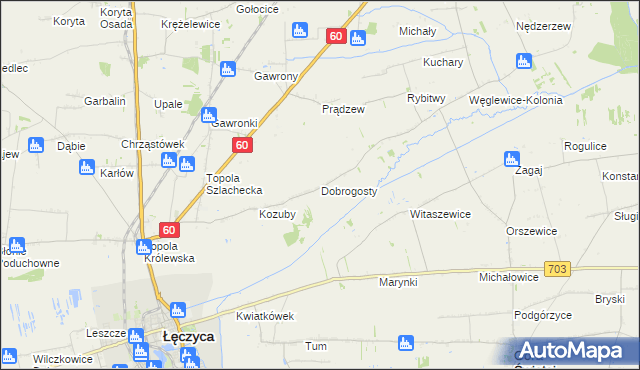 mapa Dobrogosty gmina Łęczyca, Dobrogosty gmina Łęczyca na mapie Targeo