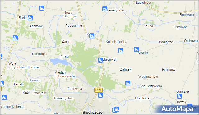 mapa Dobromyśl gmina Siedliszcze, Dobromyśl gmina Siedliszcze na mapie Targeo