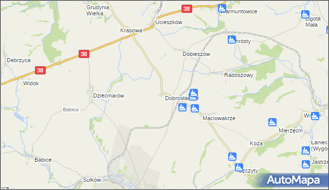 mapa Dobrosławice gmina Pawłowiczki, Dobrosławice gmina Pawłowiczki na mapie Targeo