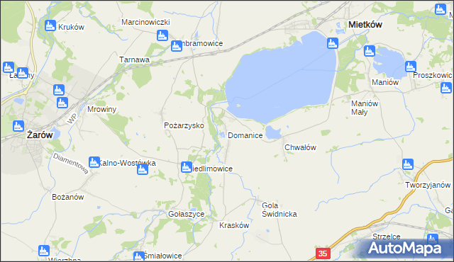 mapa Domanice gmina Mietków, Domanice gmina Mietków na mapie Targeo