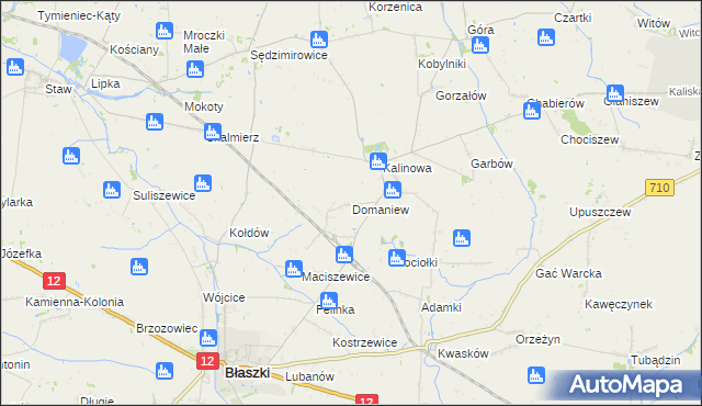 mapa Domaniew gmina Błaszki, Domaniew gmina Błaszki na mapie Targeo