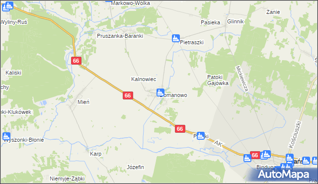 mapa Domanowo gmina Brańsk, Domanowo gmina Brańsk na mapie Targeo