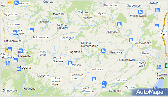 mapa Domaradzice gmina Bogoria, Domaradzice gmina Bogoria na mapie Targeo