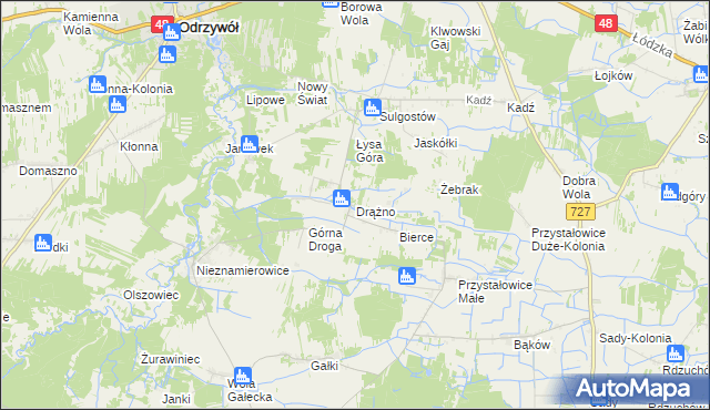 mapa Drążno gmina Klwów, Drążno gmina Klwów na mapie Targeo