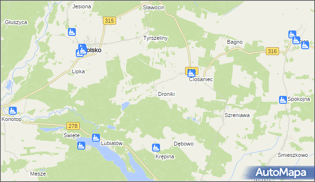 mapa Droniki, Droniki na mapie Targeo