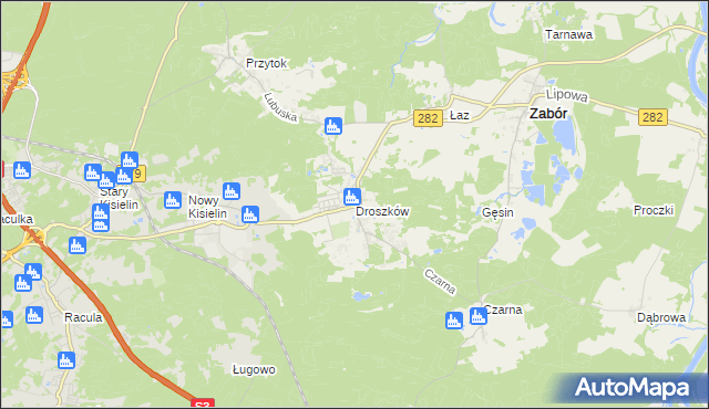 mapa Droszków gmina Zabór, Droszków gmina Zabór na mapie Targeo