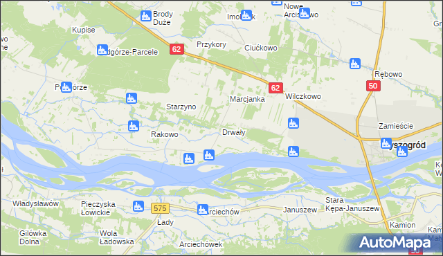 mapa Drwały gmina Wyszogród, Drwały gmina Wyszogród na mapie Targeo