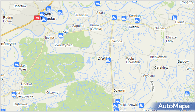 mapa Drwinia powiat bocheński, Drwinia powiat bocheński na mapie Targeo
