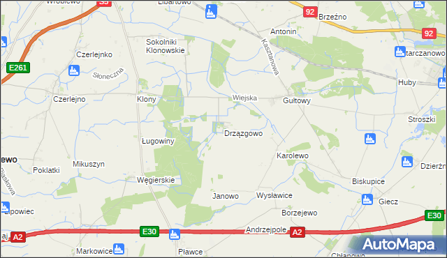 mapa Drzązgowo gmina Kostrzyn, Drzązgowo gmina Kostrzyn na mapie Targeo