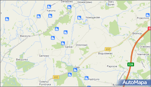 mapa Drzonowo gmina Kołobrzeg, Drzonowo gmina Kołobrzeg na mapie Targeo