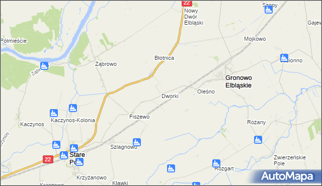 mapa Dworki gmina Gronowo Elbląskie, Dworki gmina Gronowo Elbląskie na mapie Targeo