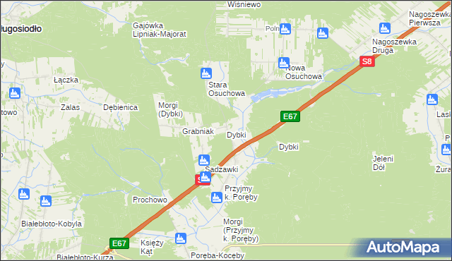 mapa Dybki gmina Ostrów Mazowiecka, Dybki gmina Ostrów Mazowiecka na mapie Targeo